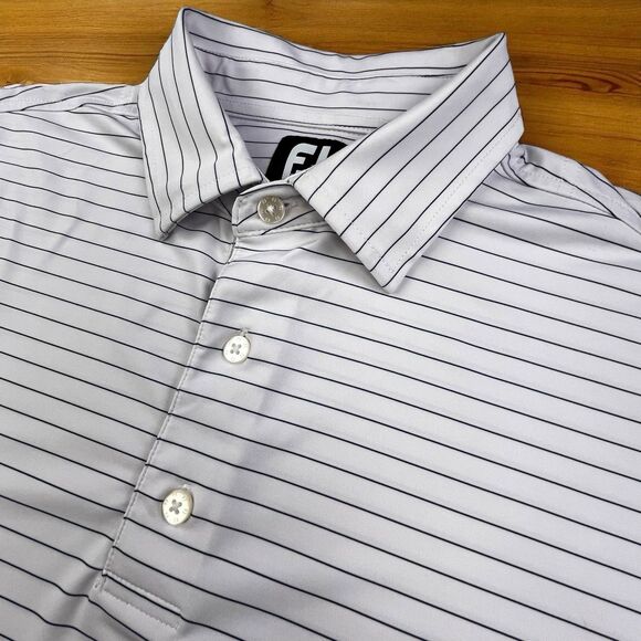 FootJoy Golf Polo Shirt Men’s L Performance Stretch Short Sleeve White Stripe - Picture 1 of 8